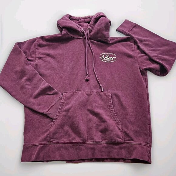 Obey Hoodie Mens L Burgundy Worldwide Propganda LS Fleece Skate Streetwear Punk - Picture 9 of 16